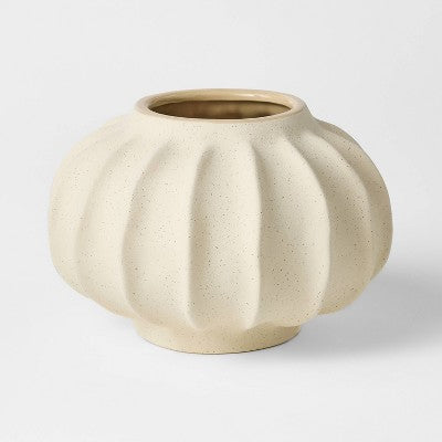 Short Carved Ceramic Vase - Threshold designed with Studio McGee: 6.75" Terracotta Tabletop Decor
