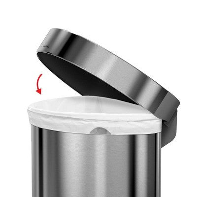 simplehuman 45L Kitchen Step Trash Can with Silent Close Lid Stainless Steel Semi Round Garbage Can with Fingerprint Proof Finish