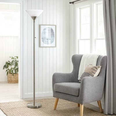 Torchiere Floor Lamp Slate Black with Glass Shade - Threshold: Metal Body, Rotary Dimmer Switch, ETL Listed