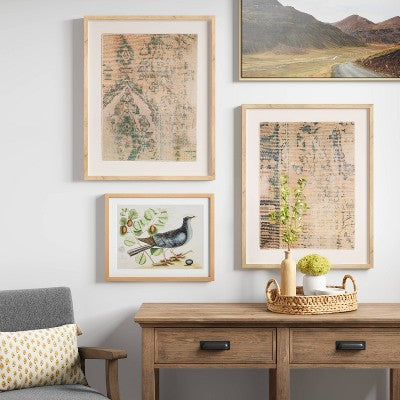 (Set of 2) 24" x 30" Textured Fabric Framed Wall Art - Threshold™: Burlap Material, Abstract Digital Art, Beige Polystyrene Frame