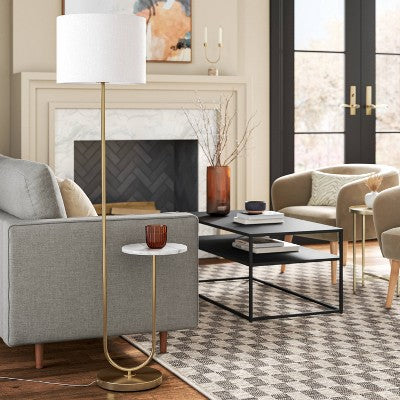 60"x20.5" Floor Lamp with Marble Table - Threshold: Modern Standing Lamp with Polyester Shade