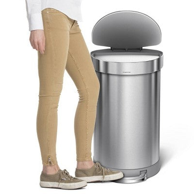 simplehuman 45L Kitchen Step Trash Can with Silent Close Lid Stainless Steel Semi Round Garbage Can with Fingerprint Proof Finish