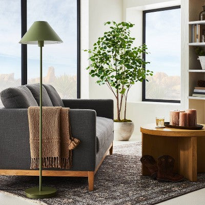 Stick Metal Floor Lamp Green Iron (Includes LED Light Bulb) - Threshold designed with Studio McGee: Modern Cone-Shaped Shade, UL Listed