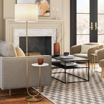 60"x20.5" Floor Lamp with Marble Table - Threshold: Modern Standing Lamp with Polyester Shade