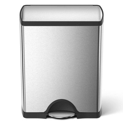 simplehuman 46L Dual Compartment Kitchen Step Trash Can &#38; Recycler Stainless Steel Garbage Can with Fingerprint Proof Finish