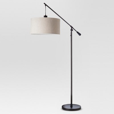 70"x16" Cantilever Drop Pendant Swing Arm Floor Lamp Brown - Threshold: Adjustable, Metal Body, Linen Shade