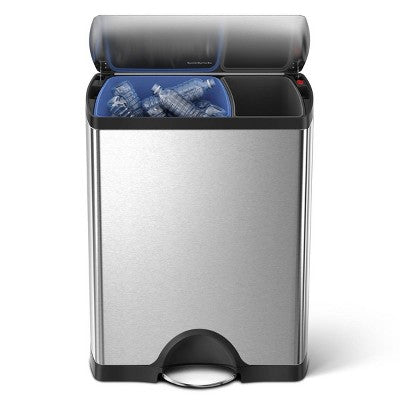 simplehuman 46L Dual Compartment Kitchen Step Trash Can &#38; Recycler Stainless Steel Garbage Can with Fingerprint Proof Finish
