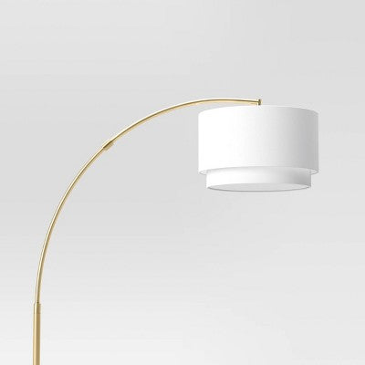 68"x41" Knurled Metal Arc Floor Lamp with Tiered Shade Brass - Threshold: Curved Standing Illumination for Living Room