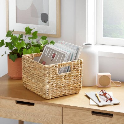 Large Woven Water Hyacinth Milk Crate - Brightroom: Handwoven Decorative Storage Basket, Fits 13" Cube System