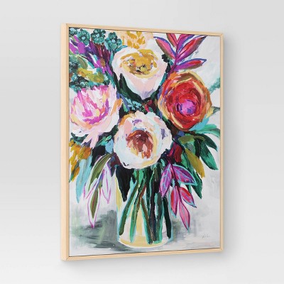 24" x 30" Colorful Floral Framed Canvas Natural - Threshold