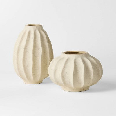 Short Carved Ceramic Vase - Threshold designed with Studio McGee: 6.75" Terracotta Tabletop Decor