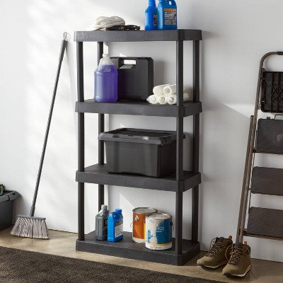 4 Tier Plastic Shelf Unit Black - Brightroom™: Utility Storage Shelves, 55.8" Height, 70 lbs Capacity, Freestanding