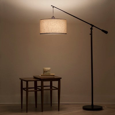 70"x16" Cantilever Drop Pendant Swing Arm Floor Lamp Brown - Threshold: Adjustable, Metal Body, Linen Shade