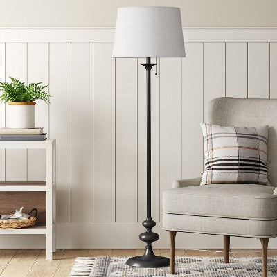 62.5"x16" Londonberry Stick Floor Lamp Black - Threshold: Pull Chain, ETL Listed, Metal Base