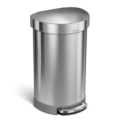 simplehuman 45L Kitchen Step Trash Can with Silent Close Lid Stainless Steel Semi Round Garbage Can with Fingerprint Proof Finish