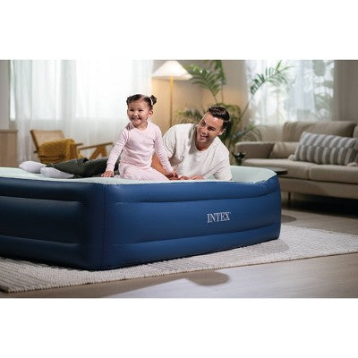 Intex Elevated 18" Pillow Rest Queen Air Mattress with Internal Pump - Off-White/Blue