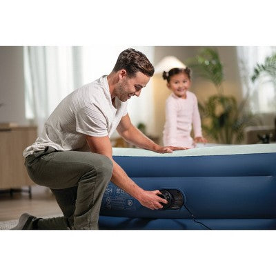 Intex Elevated 18" Pillow Rest Queen Air Mattress with Internal Pump - Off-White/Blue