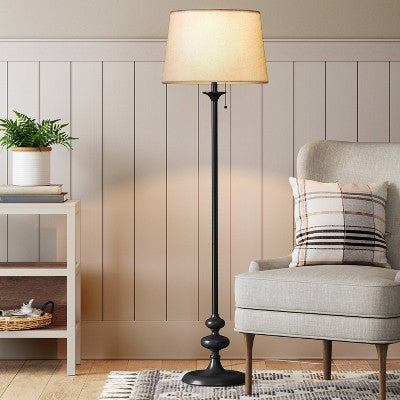 62.5"x16" Londonberry Stick Floor Lamp Black - Threshold: Pull Chain, ETL Listed, Metal Base