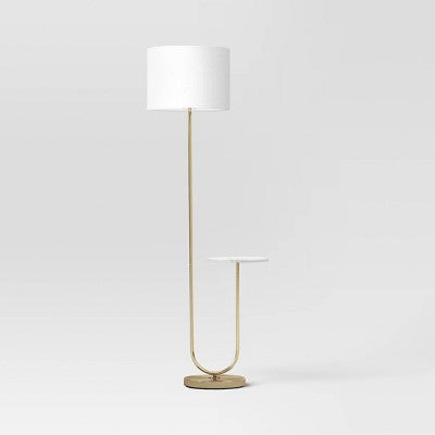 60"x20.5" Floor Lamp with Marble Table - Threshold: Modern Standing Lamp with Polyester Shade