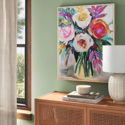 24" x 30" Colorful Floral Framed Canvas Natural - Threshold