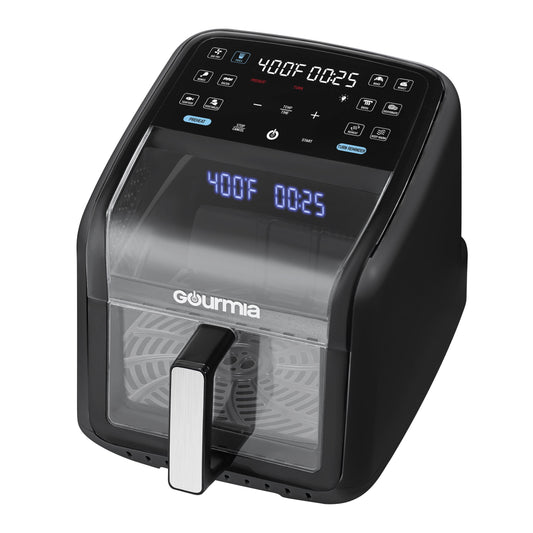 Gourmia Panorama 7-QT Digital Air Fryer w/ Panoramic View, Holographic Display, & 12 Presets, Black, New