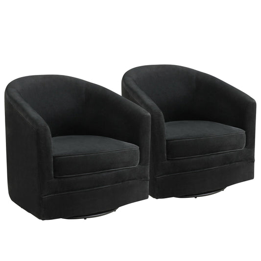 Gymax Velvet Swivel Barrel Accent Chairs with Metal Base, Black (Set of 2)
