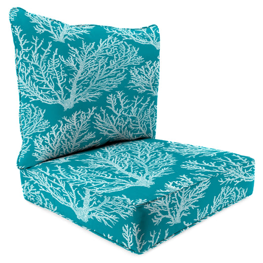 Jordan Manufacturing 46.5" x 24" Seacoral Turquoise Nautical Rectangular Outdoor Deep Seat Chair Cushion Set with Welt