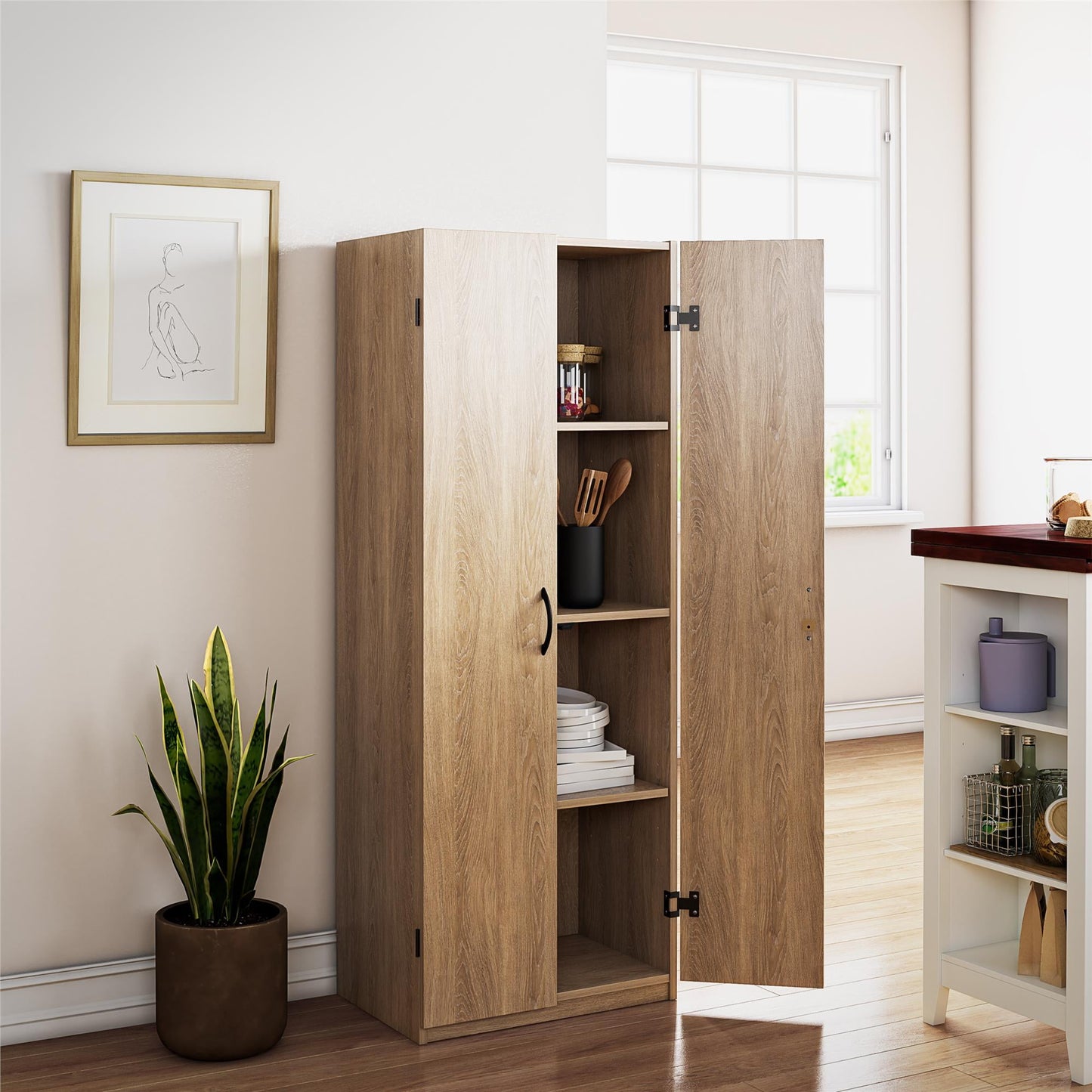 Mainstays 60" 2 Door Storage Cabinet, Natural