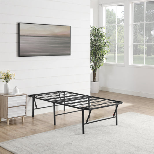 Mainstays Twin 18" High Profile Foldable Steel Platform Bed Frame with Storage Space Under Frame, No Box Spring Required, Black