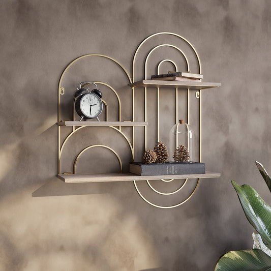 Ovella Gold Oval Metal Modern Tiered Wall Shelf