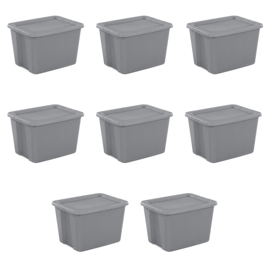 Sterilite 18 Gallon Plastic Storage Container with Snap-On Lid, Gray, 8 Pack