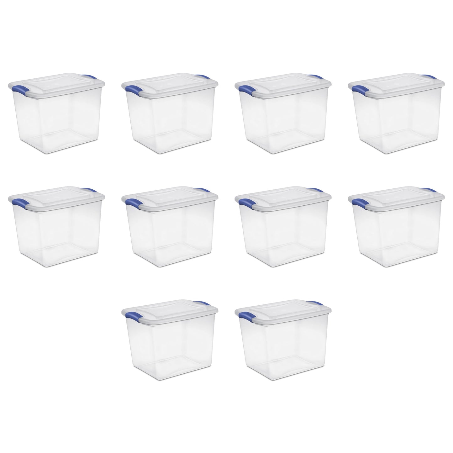 Sterilite 27 Quart Clear Plastic Storage Container with Latch Lid, Blue, 10 Pack