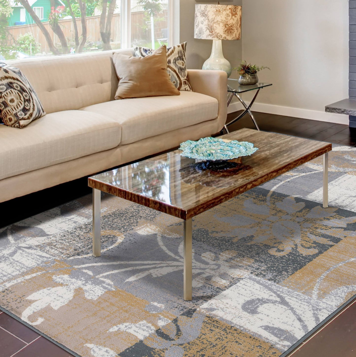 Superior Pastiche Floral Indoor Area Rug, 5' x 5' Square, Beige