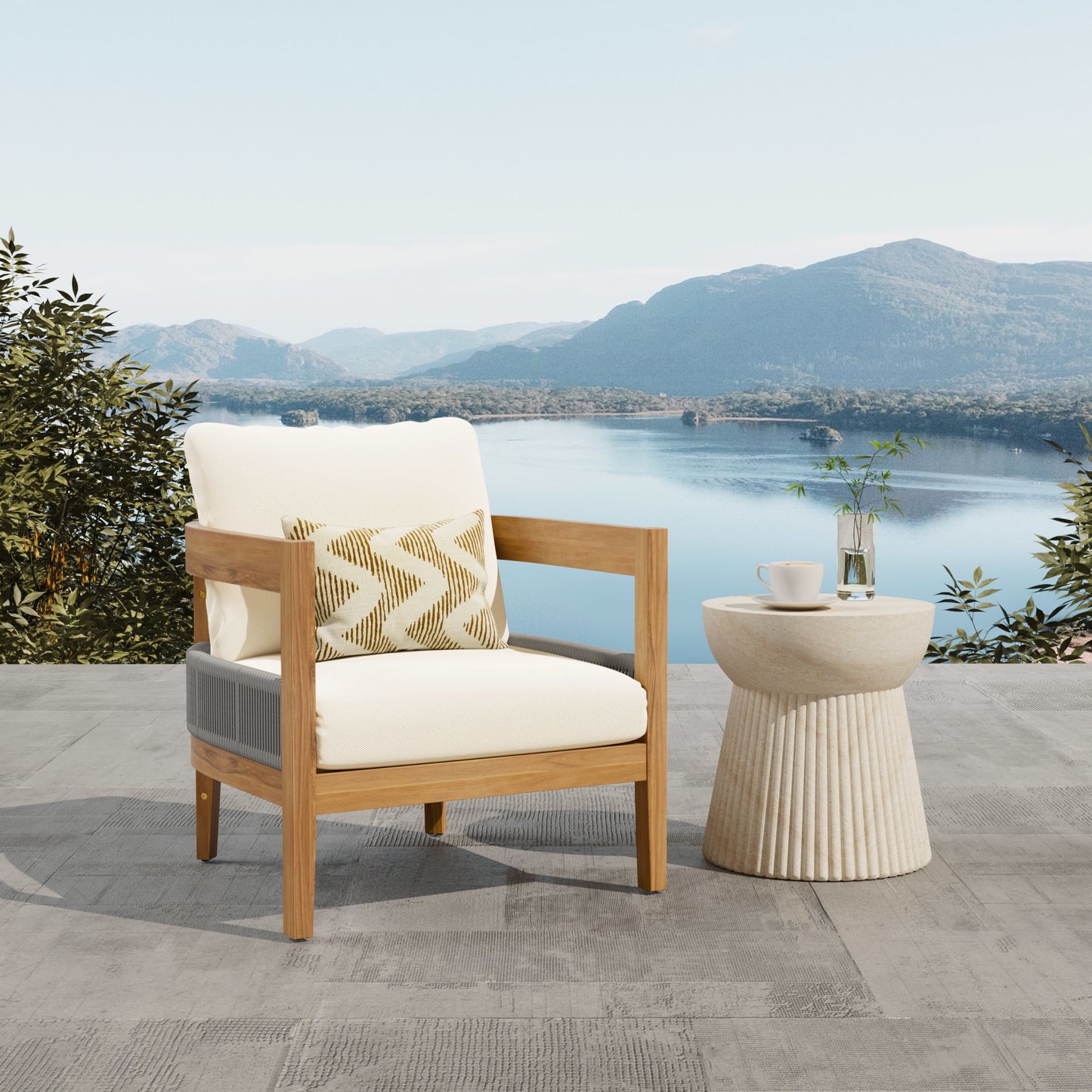 Thorneas Outdoor Patio Club Chairs, Acacia Wood, Rope Weave, Beige + Teak