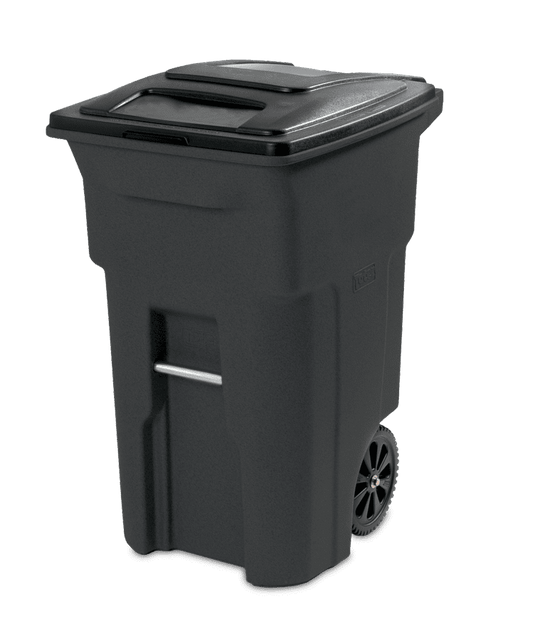 Toter 64 gallon black garbage can with wheels and lid
