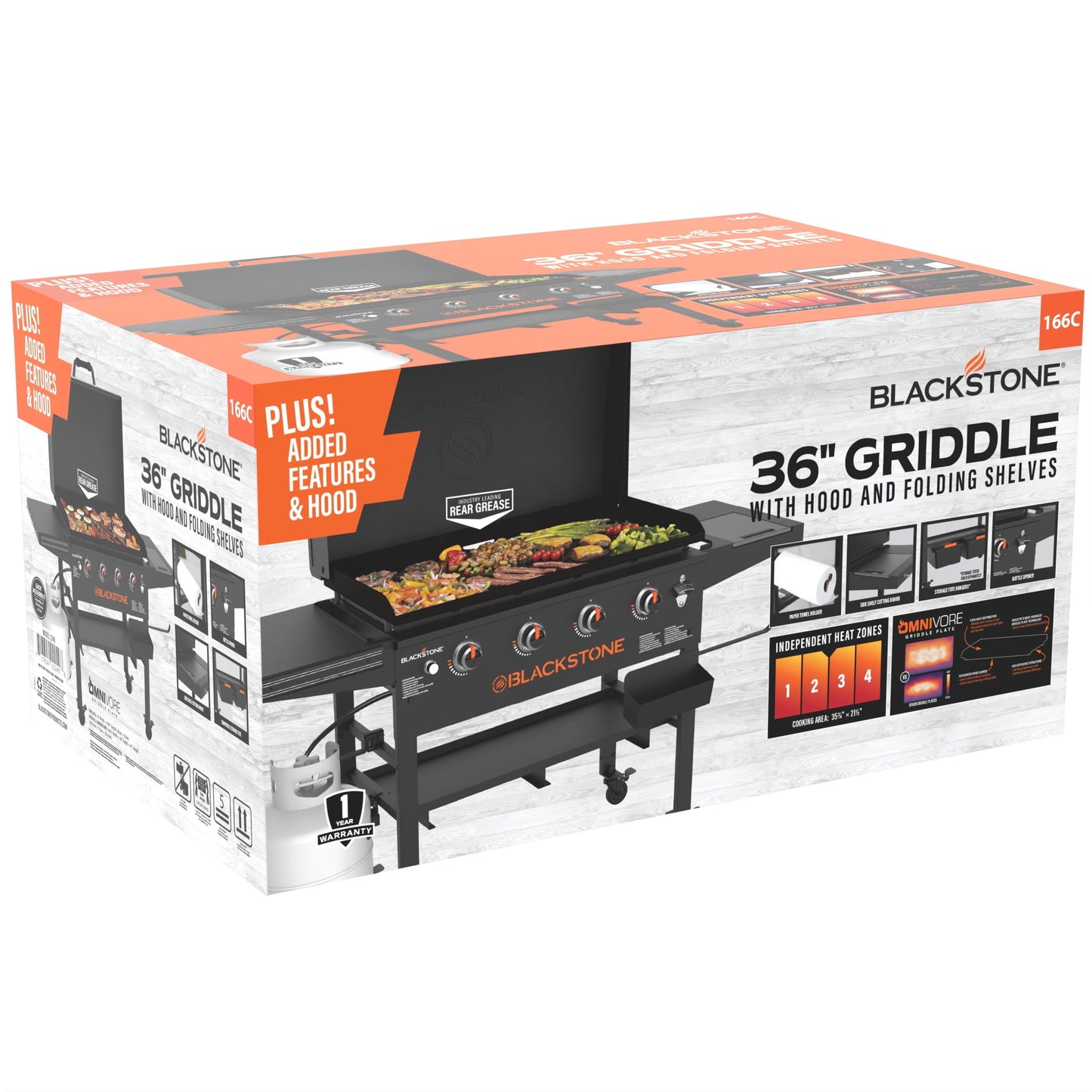 Blackstone Original 4-Burner 36” Propane Griddle with Hood and Omnivore Griddle Plate