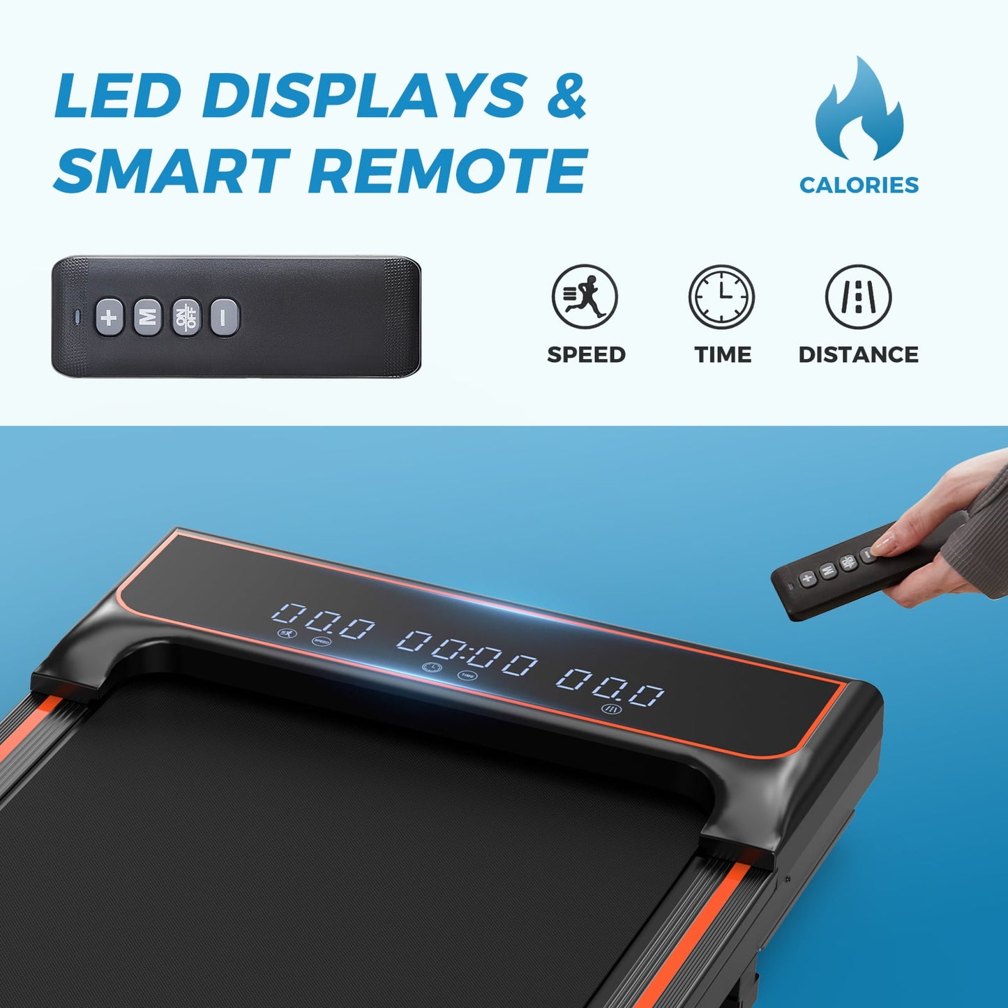 JOINSUN Compact Armless Treadmill with Remote Control, Space-Saving Design for Home & Office, Speed Range 0.6~3.8mph