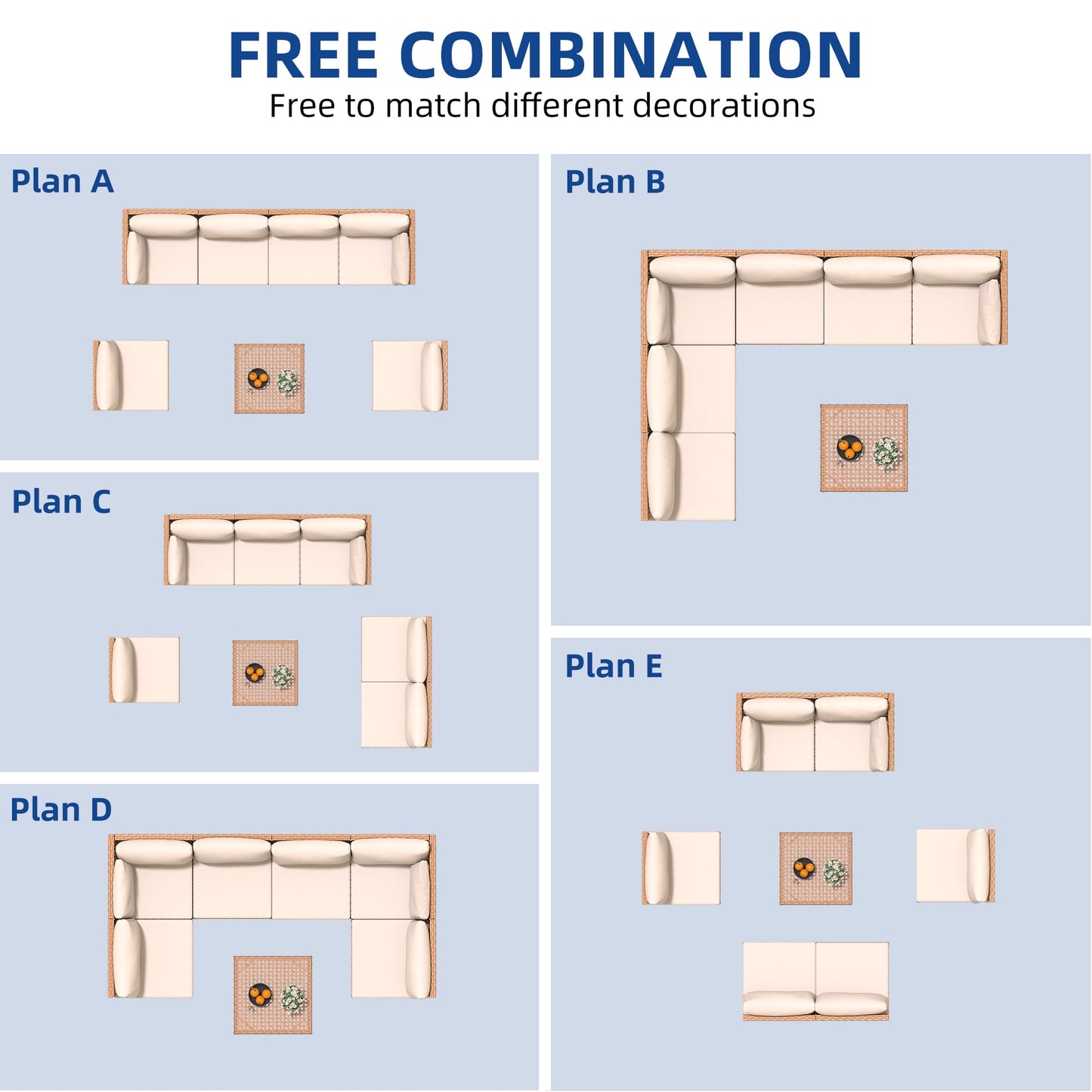 Uforic 7-Piece Outdoor Patio Furniture Set, PE Wicker Sectional Sofa Couch Patio Conversation Set for Outdoor Sectional Sofa with Coffee Table & Beige Cushions