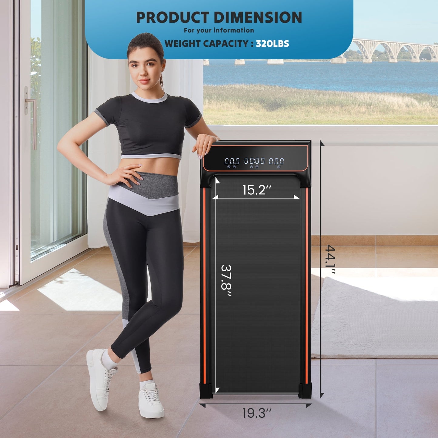 JOINSUN Compact Armless Treadmill with Remote Control, Space-Saving Design for Home & Office, Speed Range 0.6~3.8mph