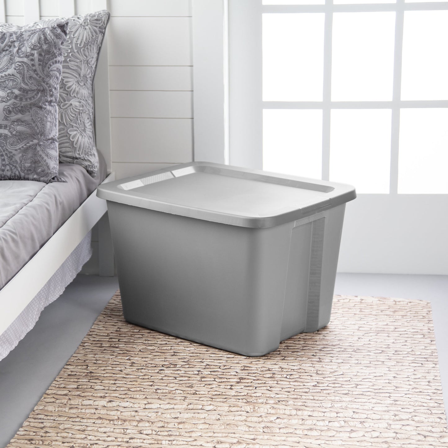 Sterilite 18 Gallon Plastic Storage Container with Snap-On Lid, Gray, 8 Pack