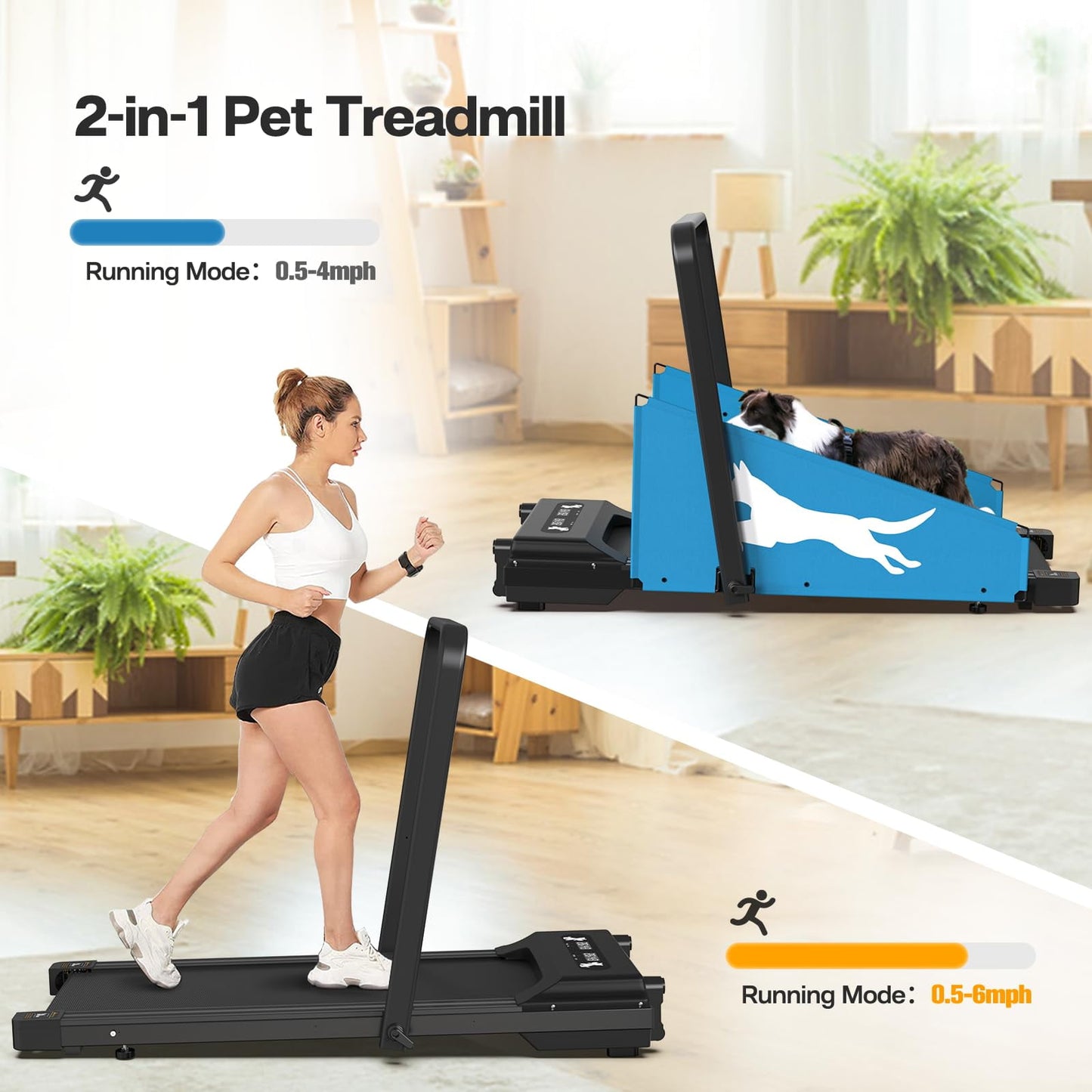 TROPOW Dog Treadmill for Small Dogs,2.5 Hp Foldable Dog Treadmill for Medium Dogs,Doggy Running Machine,2 in 1 Dog Pacer Treadmill Pad for Home,220lbs Weight Capacity,Walking Pad Treadmill