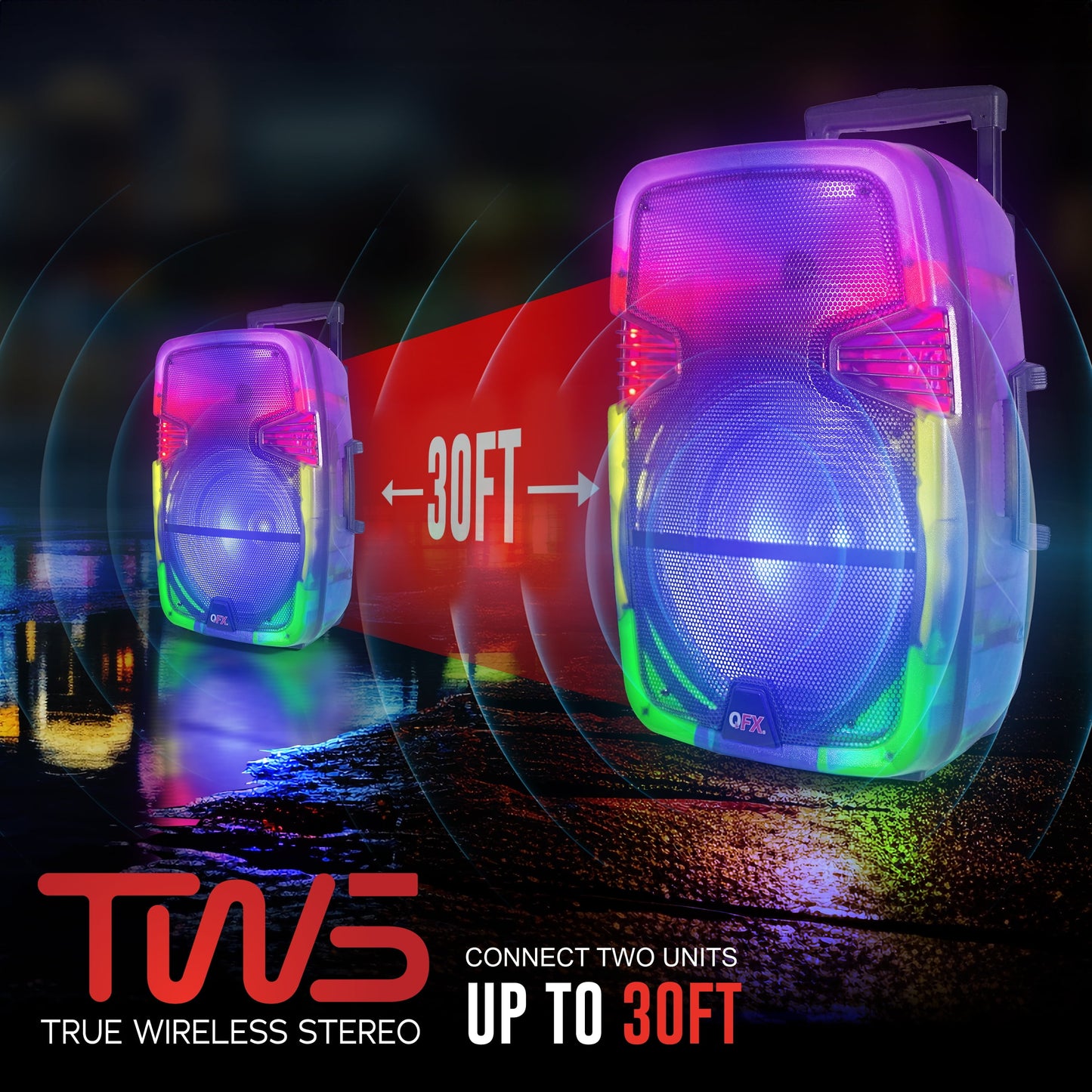 QFX Wireless Bluetooth Rechargeable Portable Speaker with Party Lights, Multicolor, TMS-1560
