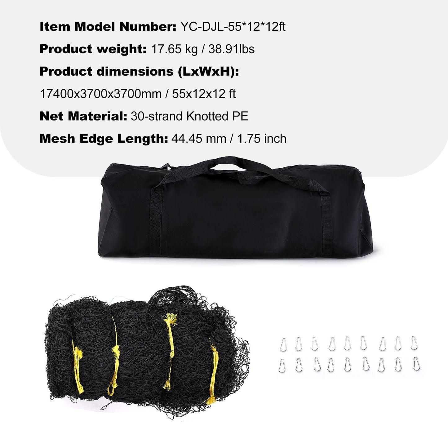 KFFKFF Portable Softball Baseball Batting Cage with Storage Bag, Black, 55 x 12 x12ft