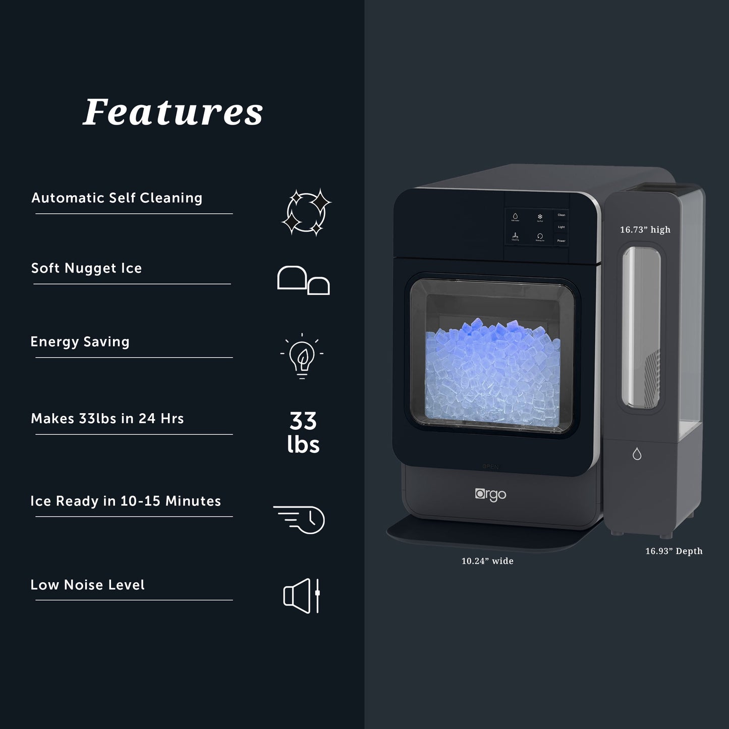 Orgo 33 lbs Capacity Sonic Countertop Ice Maker