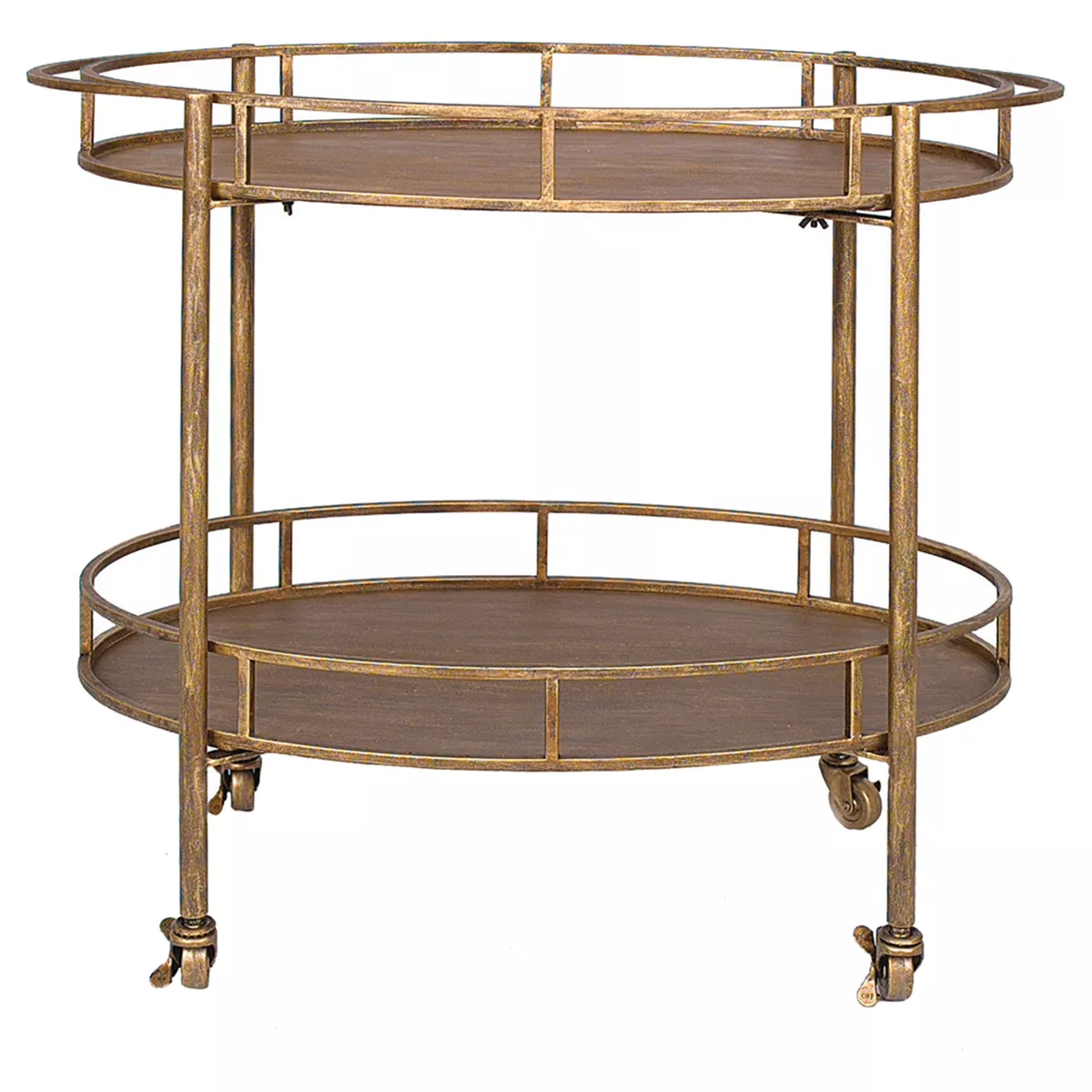 Oval 2-Tier Bar Cart on Casters Gold (34-1/2"Lx30"H) - Storied Home: Rolling Beverage & Tea Serving Trolley