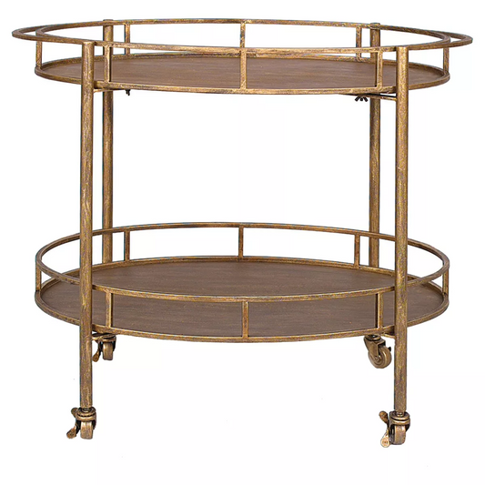 Oval 2-Tier Bar Cart on Casters Gold (34-1/2"Lx30"H) - Storied Home: Rolling Beverage & Tea Serving Trolley
