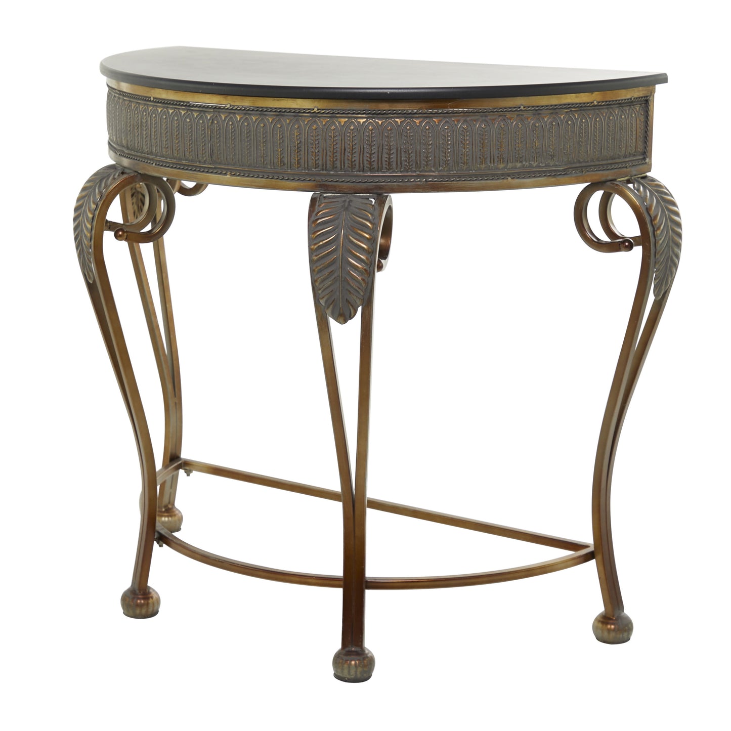 DecMode 41" x 33" Gold Metal Embossed Leaf Console Table with Ornate Scroll Legs, 1-Piece
