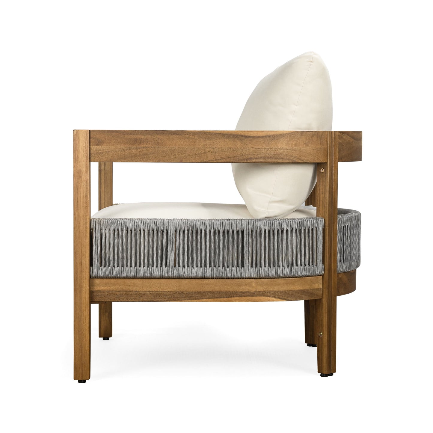 Thorneas Outdoor Patio Club Chairs, Acacia Wood, Rope Weave, Beige + Teak