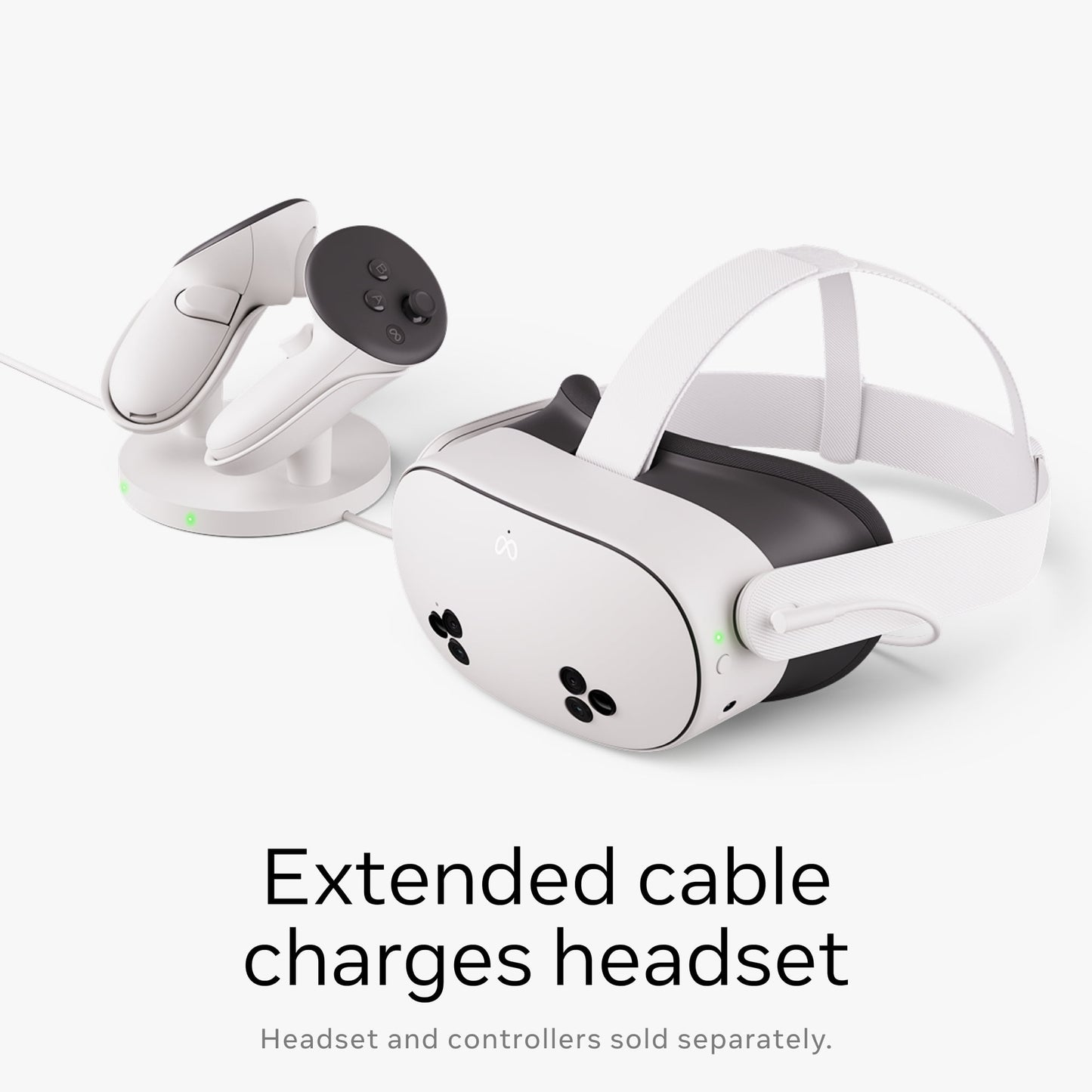 Meta Quest Compact Charging Dock — Works with Meta Quest 3/3S — Extended Headset Charging Cable  — Wireless Charging for Touch Plus Controllers