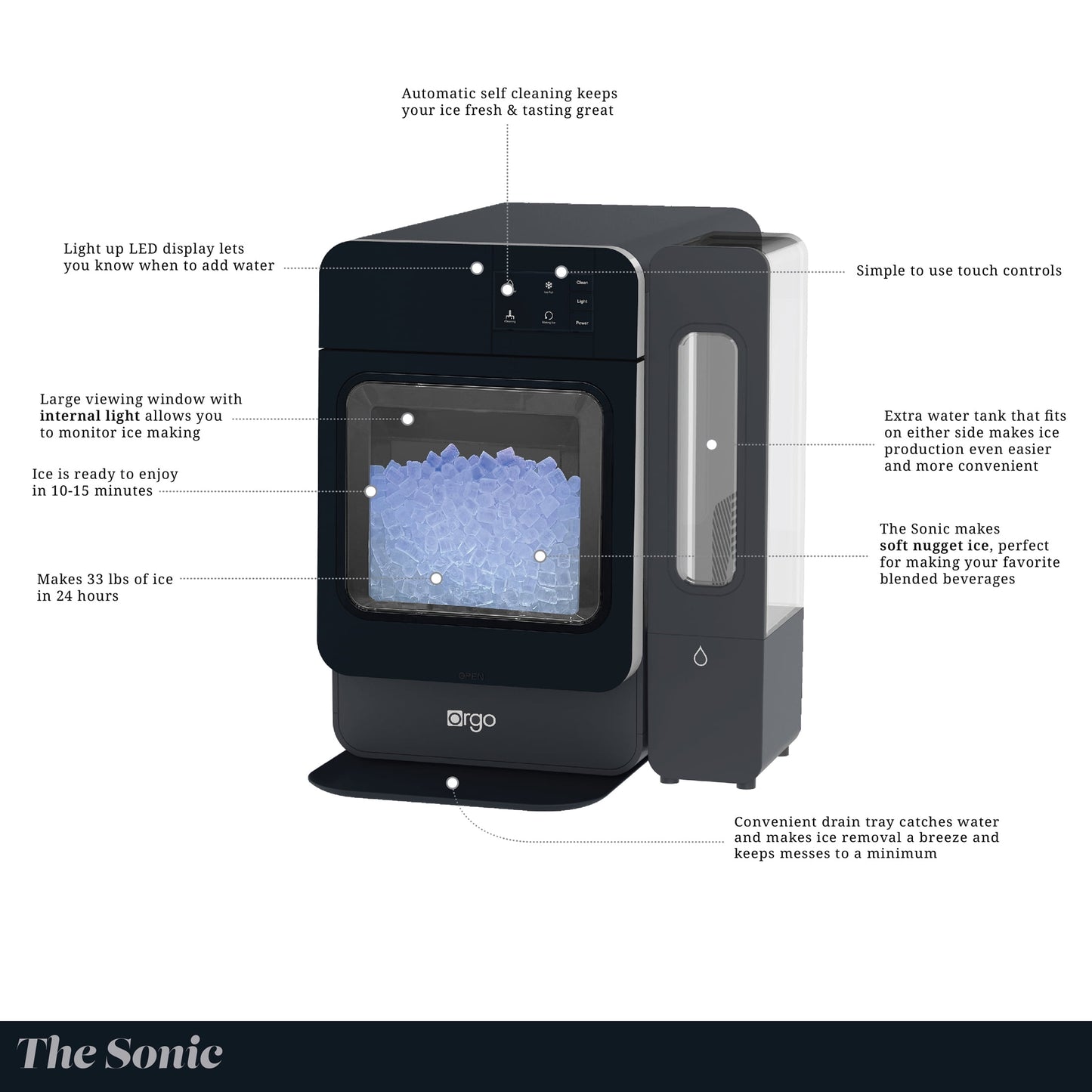 Orgo 33 lbs Capacity Sonic Countertop Ice Maker